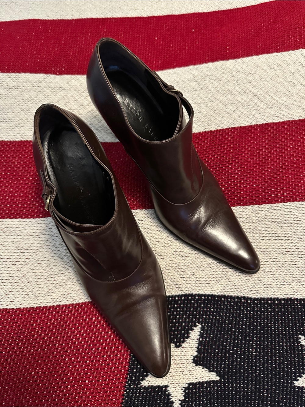 Ralph Lauren Brown Pointed Leather Ankle Boots